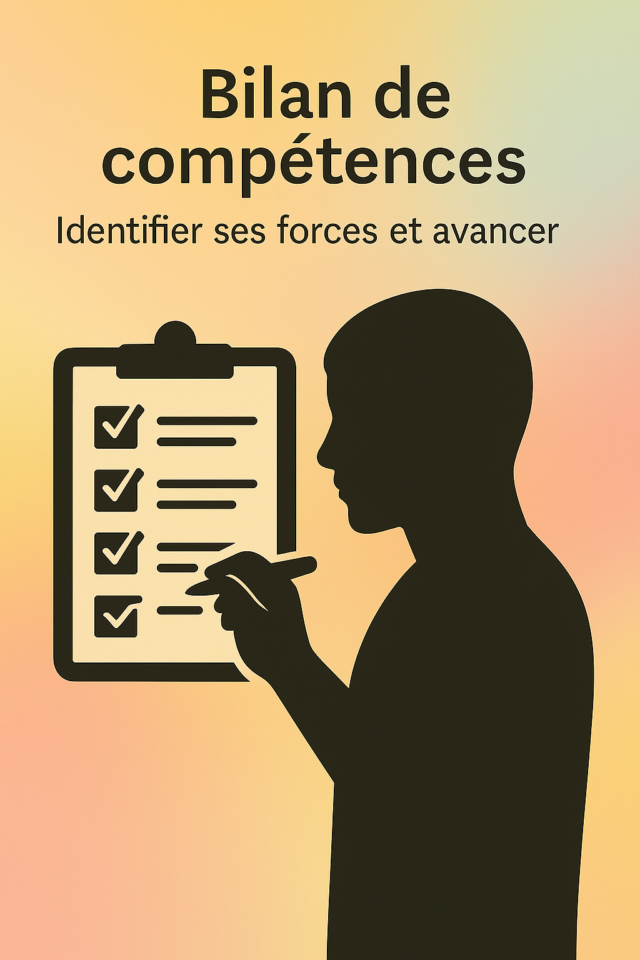 Illustration d’un bilan de compétences : analyse des forces, orientation de carrière et développement personnel.