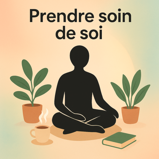 Silhouette apaisée dans un univers pastel, illustrant le concept de bien-être intérieur et de prendre soin de soi.